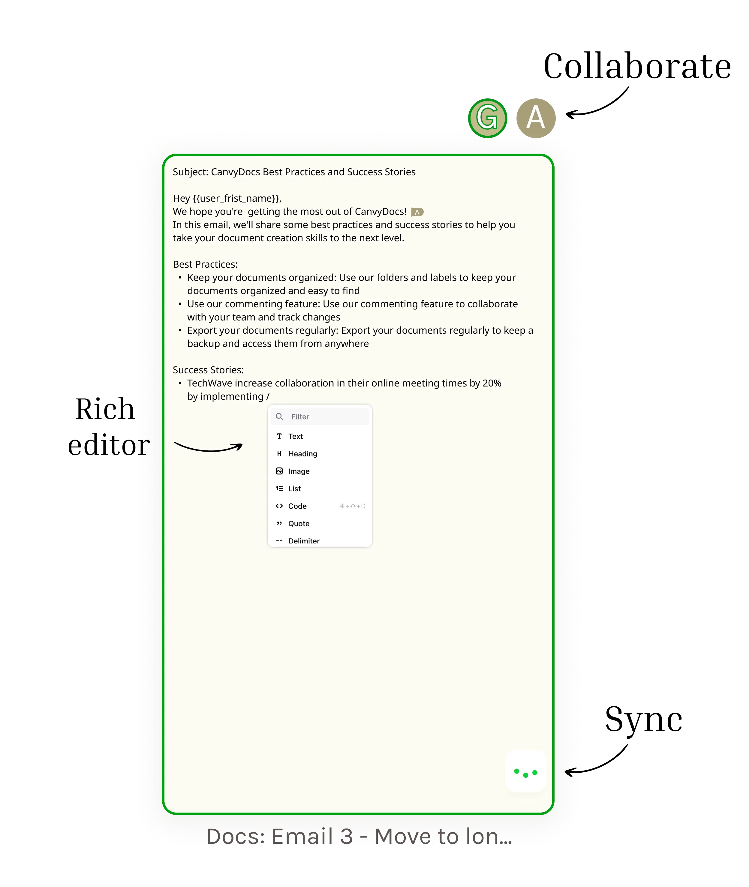 CanvyDocs features: edit, sync, collaborate